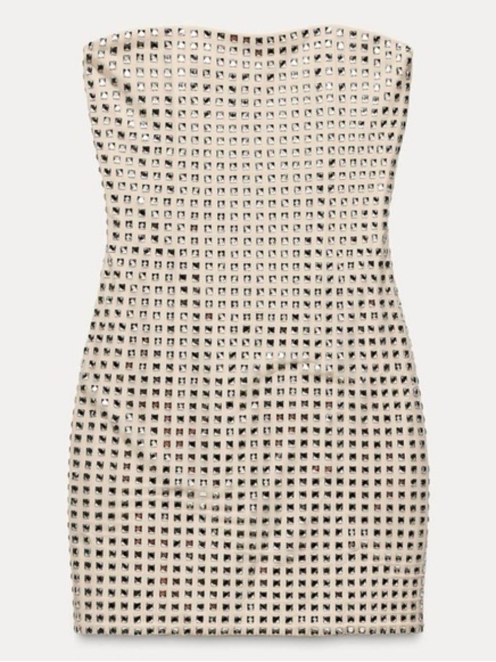 Zara Studded Strapless Mini Dress Size M Nude Rhinestone Bodycon Party Dress